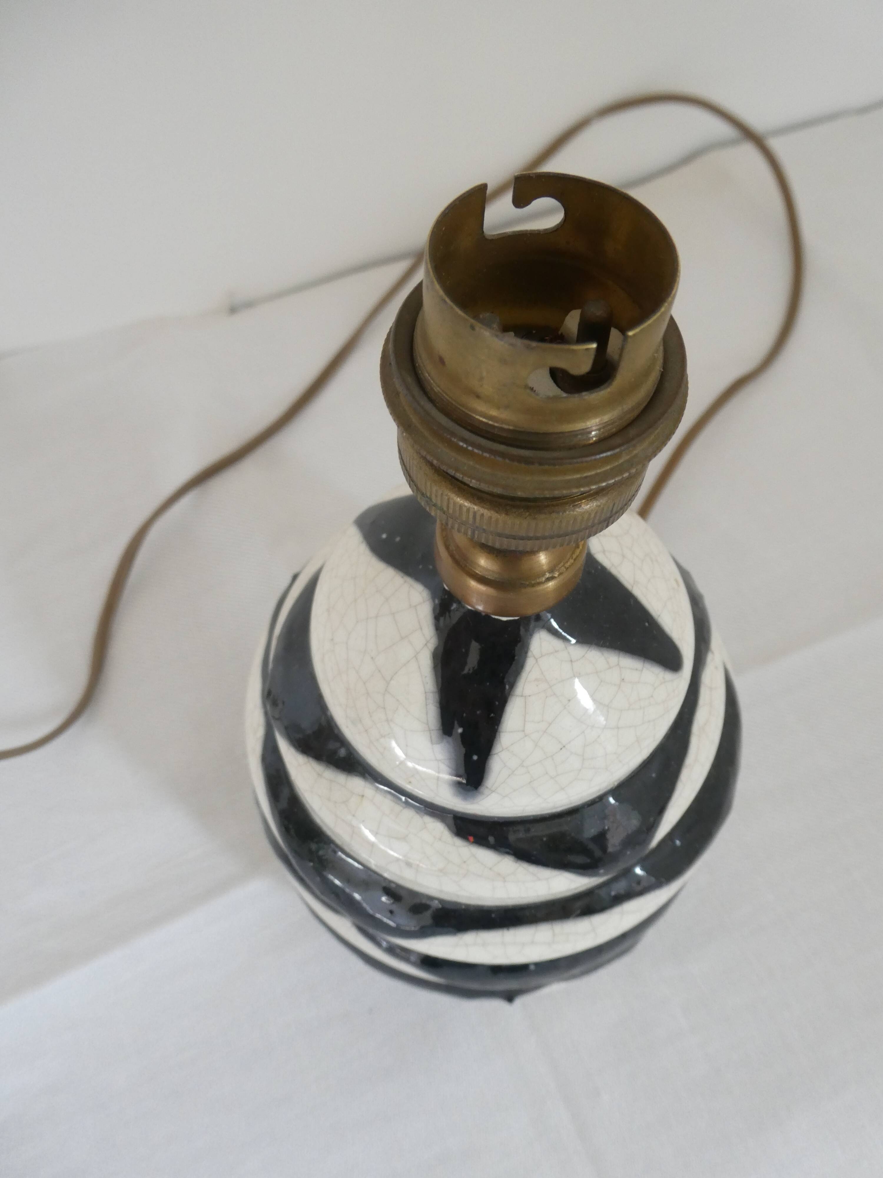 Black and white ceramic lamp base with geometric design Vintage