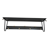 Coat rack in black lacquered metal, perforated sheet metal and brass in the style of Mathieu Matégot