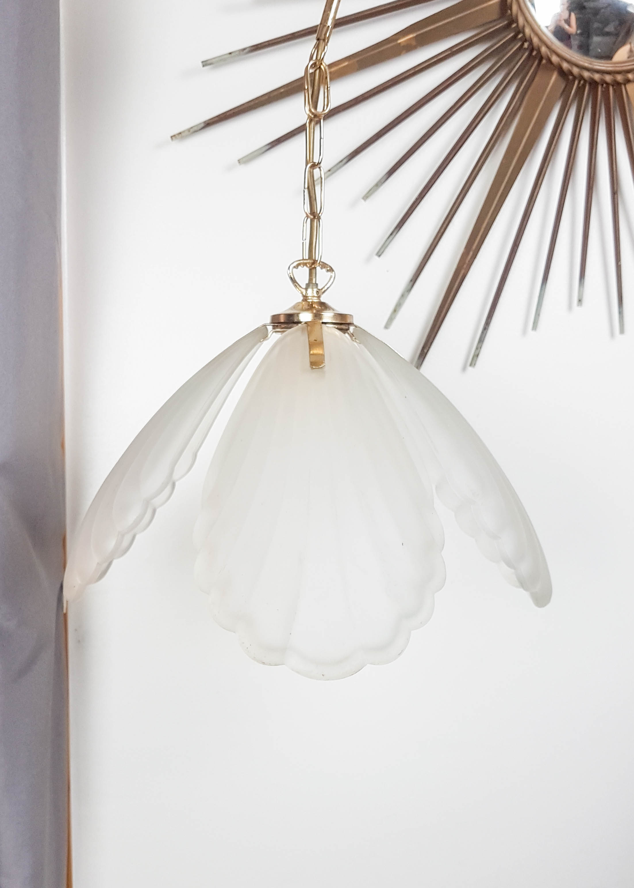 Vintage suspension 4 sheets frosted glass Art Deco