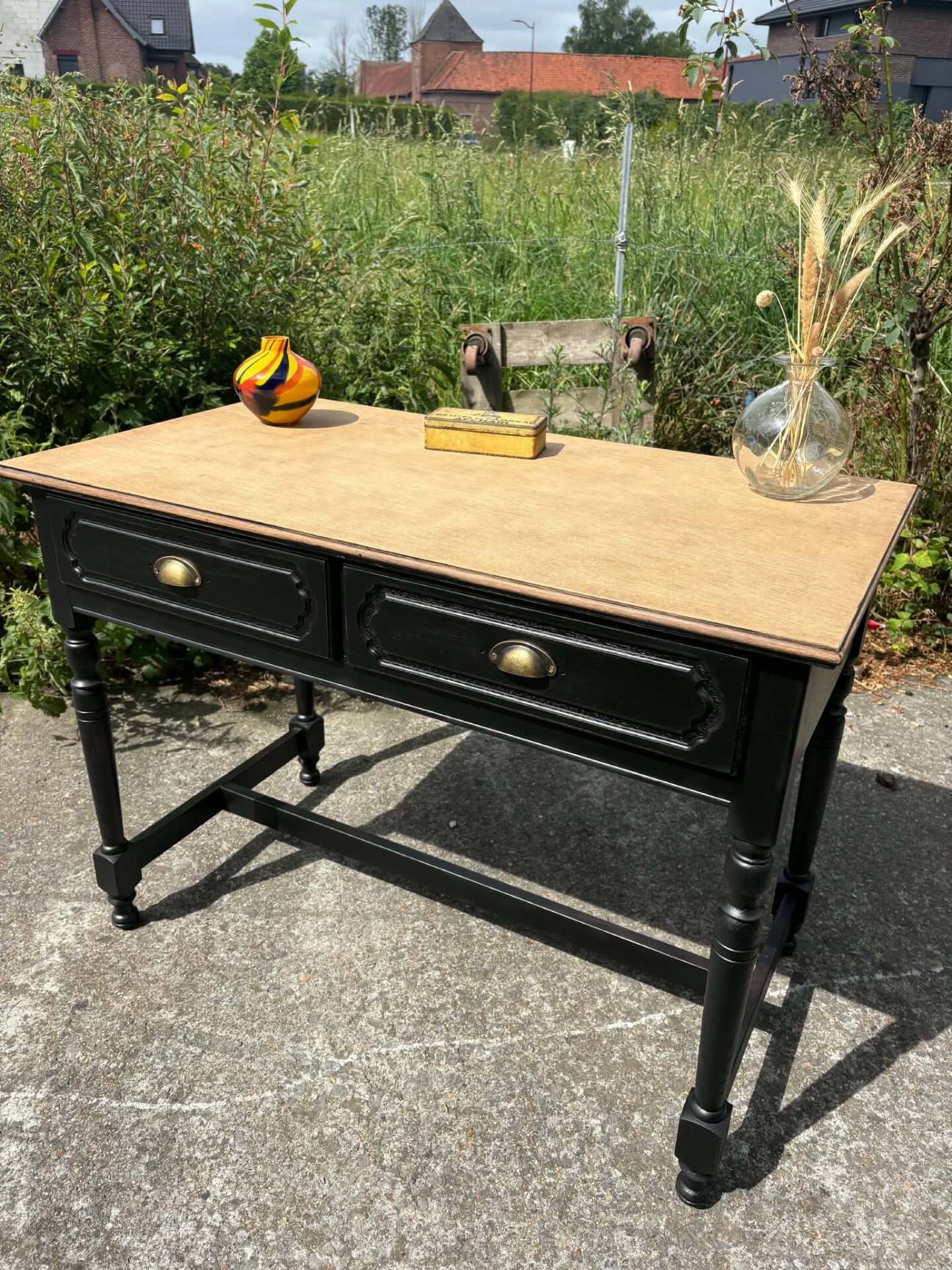 Wood and black desk