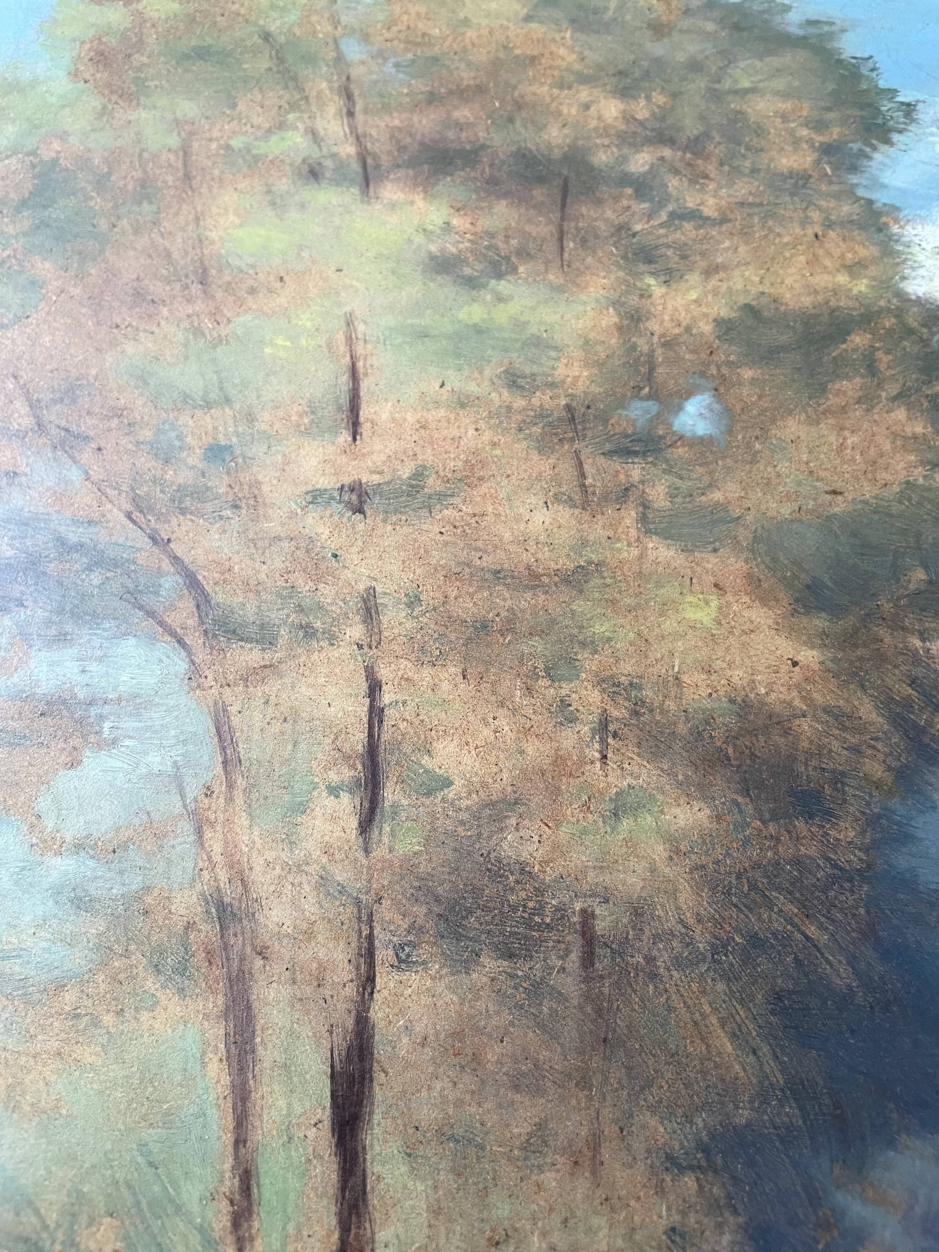 Antique painting of a forest landscape signed S.Gautier