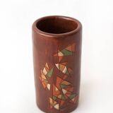 Vase signé cylindrique, poterie, moderniste, peint à la main,vase décoratif, décor intérieu