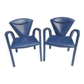 Fauteuils gainés de cuir bleu vintage