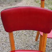 Set of 4 vintage chairs from the 50s in blond beech and red leatherette