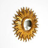 Mid Century Sunburst Kovex wall mirror made of wood and resin - gold plated