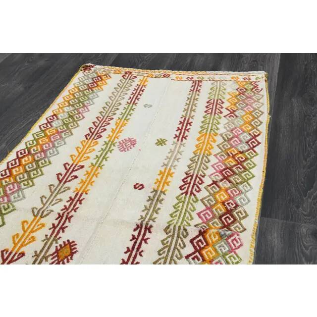 1970s Turkish Hand-Knotted Wool Cotton Beige Kilim Runner Rug 68x159