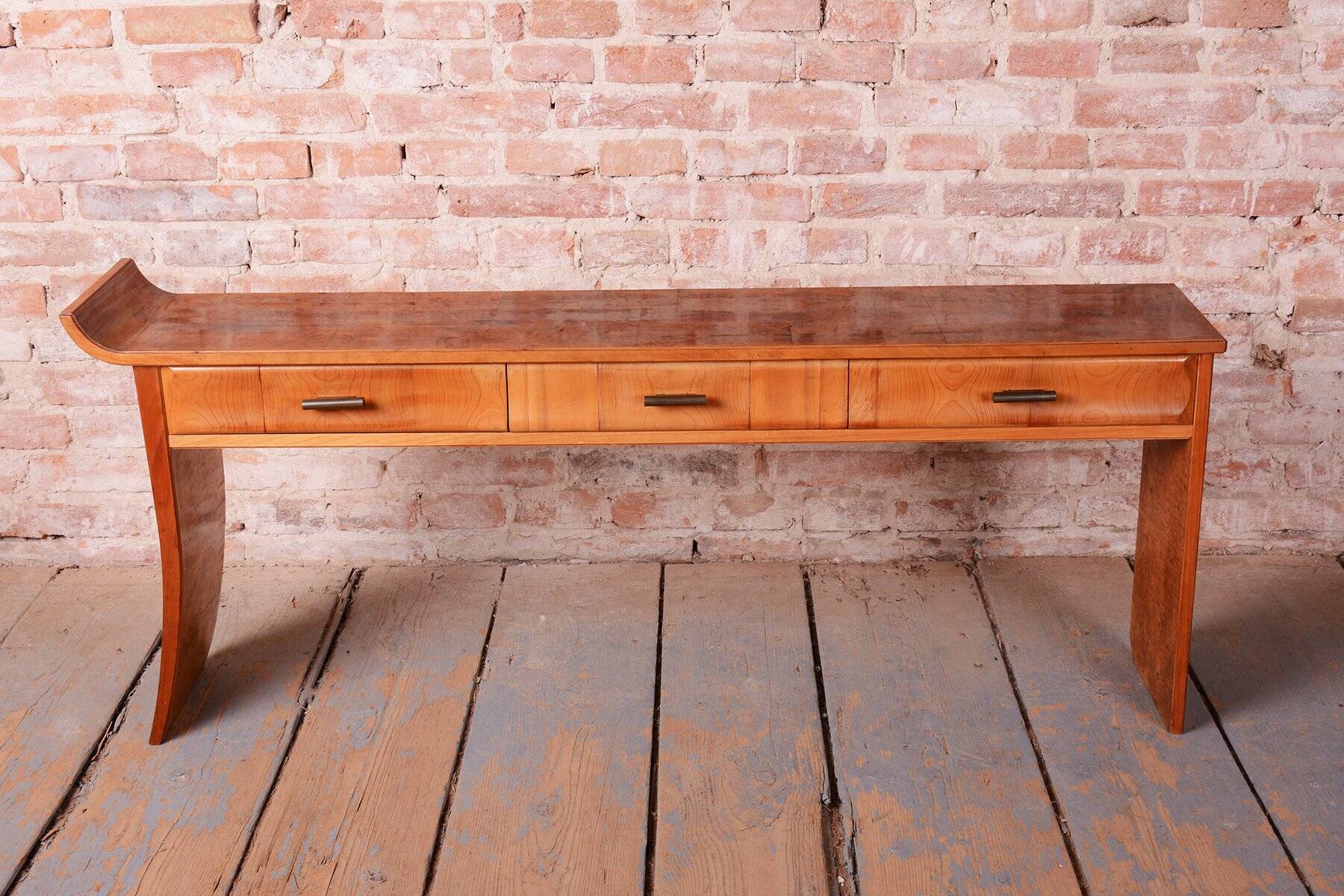 Console Tables in Walnut and Cherry, Czech, 1920s, Set of 2