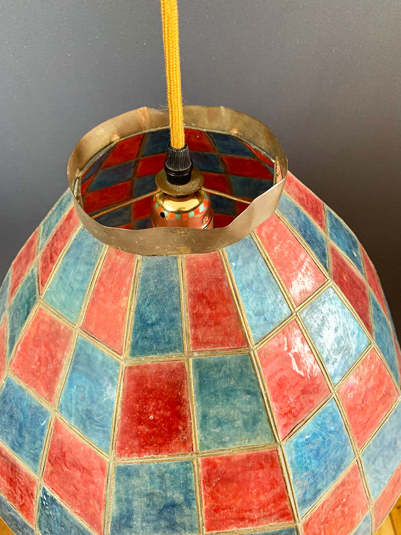 Mother-of-pearl and brass hanging lamp