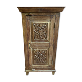 India. Bonnetière with a teak door finely carved by hand.