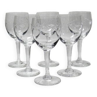 2 sets of 6 old chiseled glass wine glasses