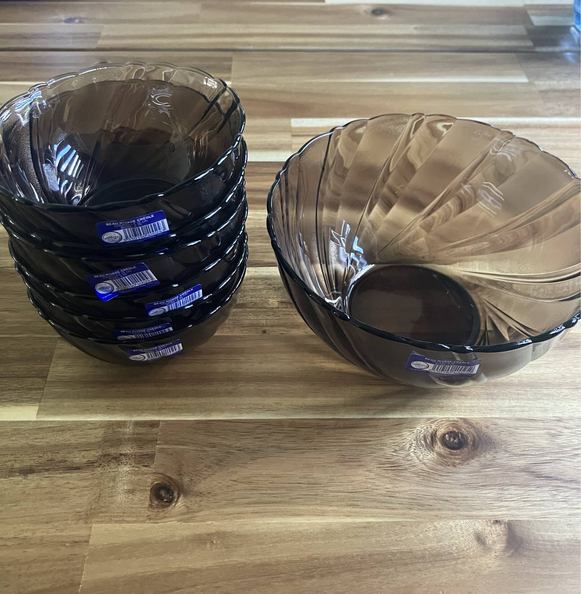 6 bowls + 1 large Duralex salad bowl beautiful Creole smoked glass