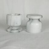 pair of egg cups in white and gray marble