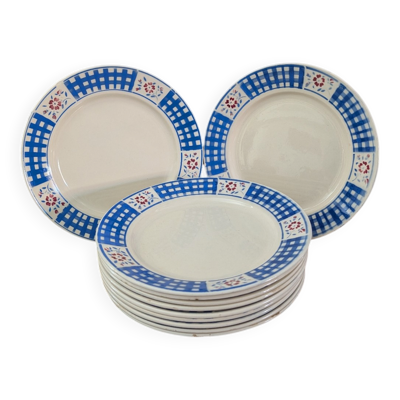 Assiettes KG Lunéville modèle quadrillage floral circa 1930
