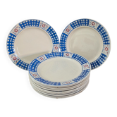 Assiettes KG Lunéville modèle quadrillage floral circa 1930