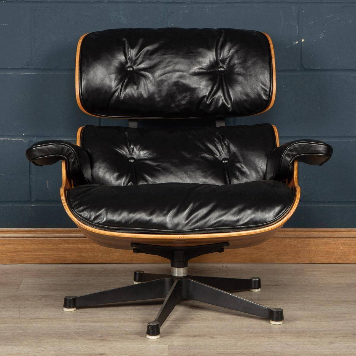Eames lounge chair in black leather, around 1980