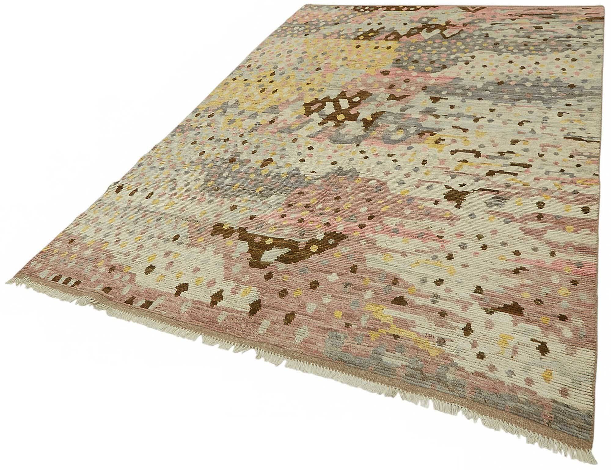 Handwoven Turkish Rustic 195 cm x 294 cm Beige Wool Carpet