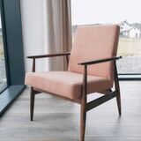 Vintage armchair corduroy flaming pink 1970 design by H.Lis