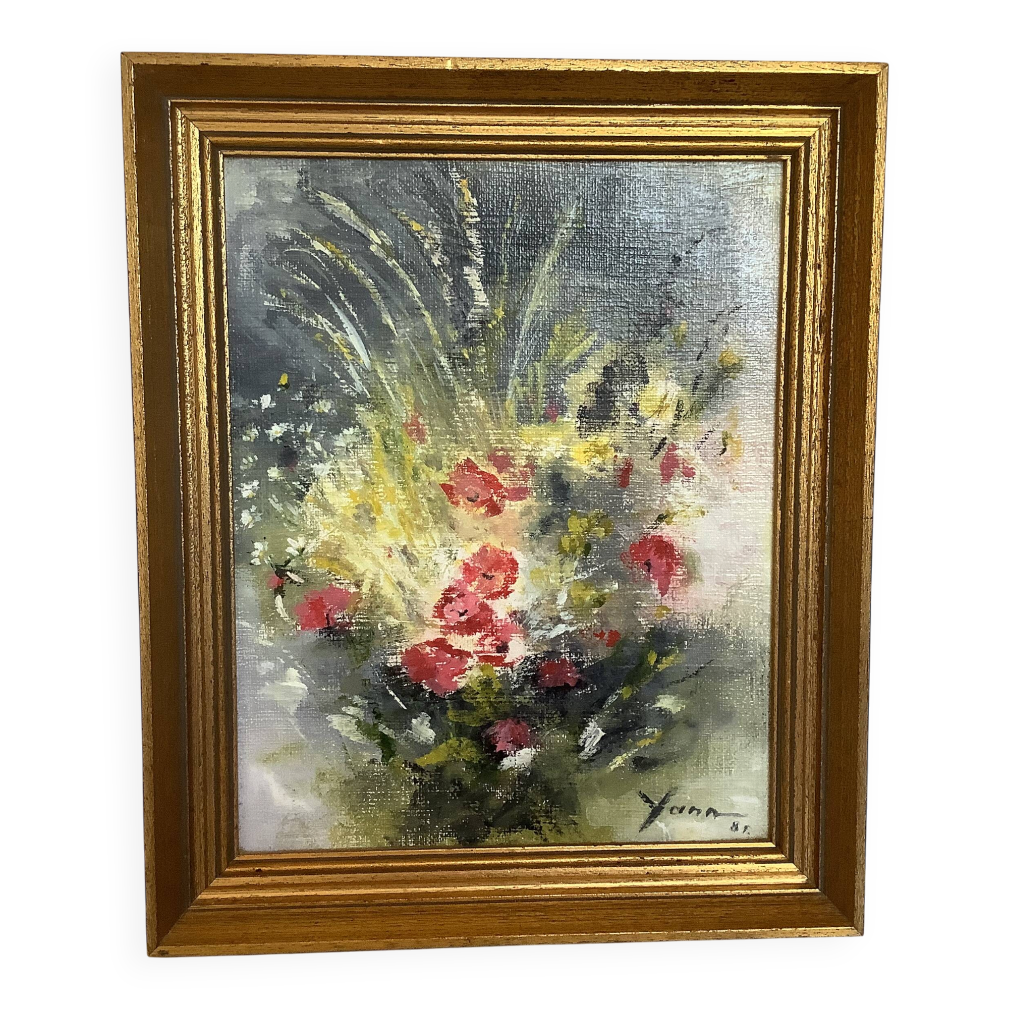 Tableau bouquet de fleurs huile sur toile signée