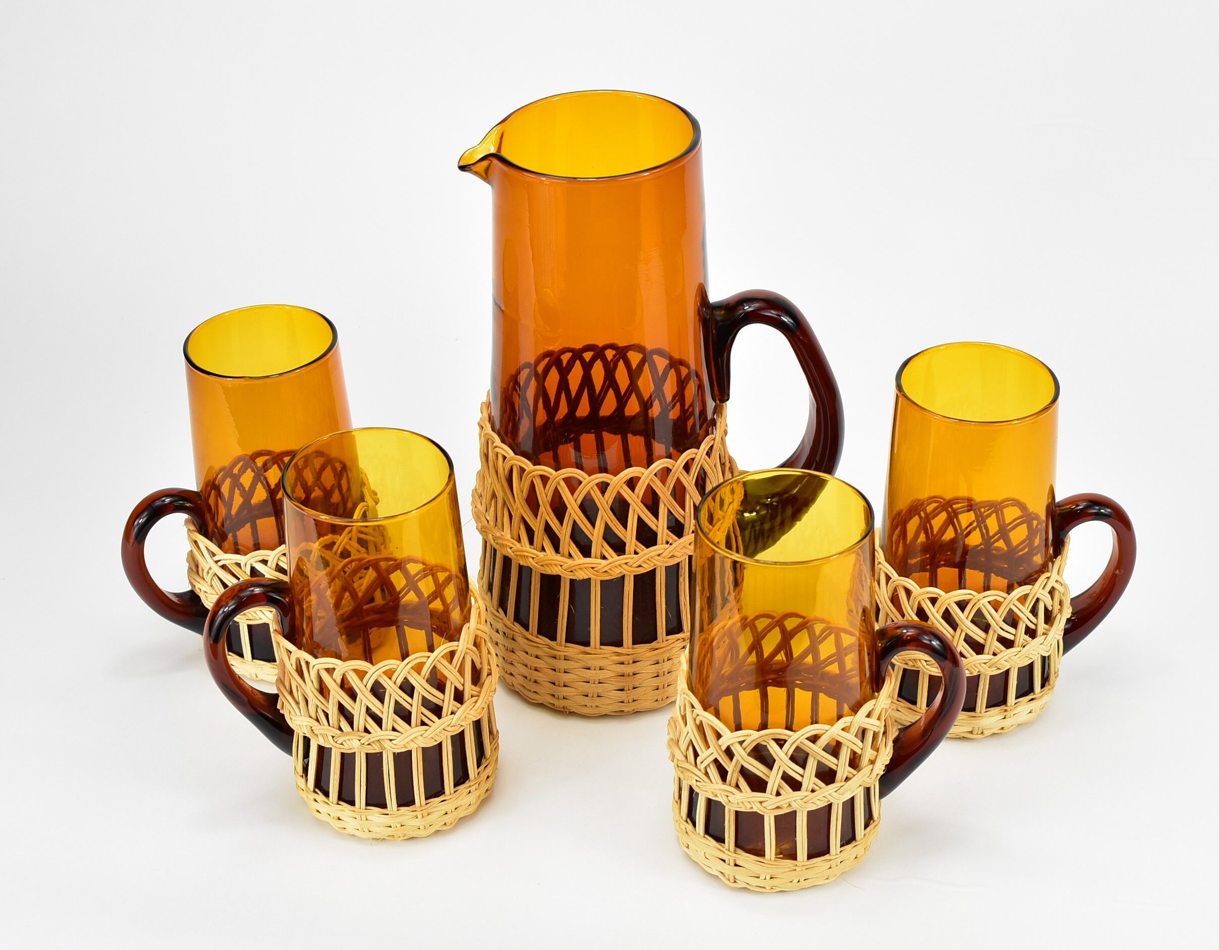 Vintage orangeade glass and rattan set