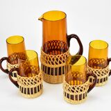 Vintage orangeade glass and rattan set