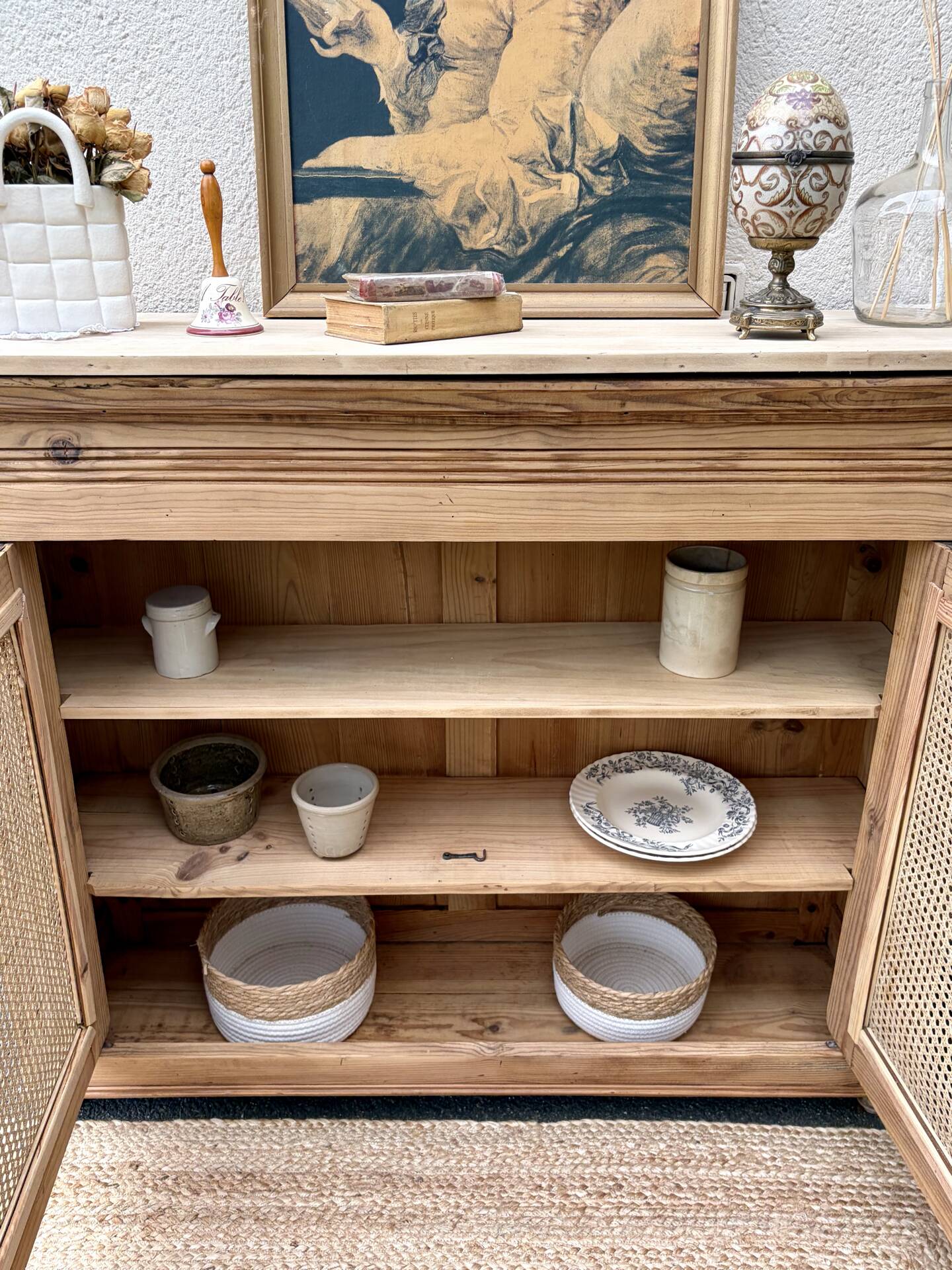 Raw wood and caning buffet