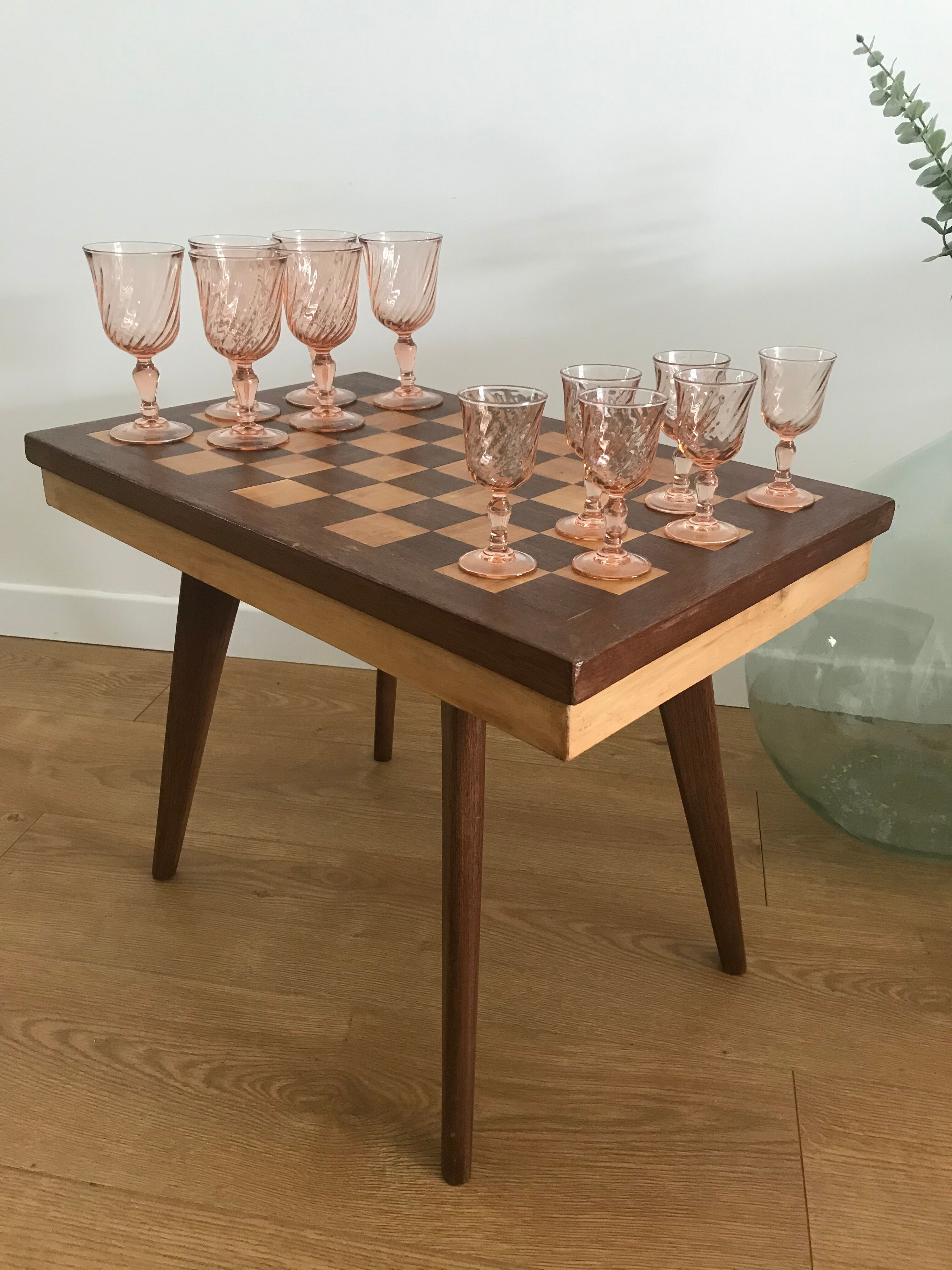 Side table with checkerboard pattern circa 1950