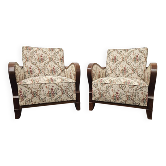 Fauteuils Art Déco hongrois en noyer noir, avec revêtement neuf, années 1930