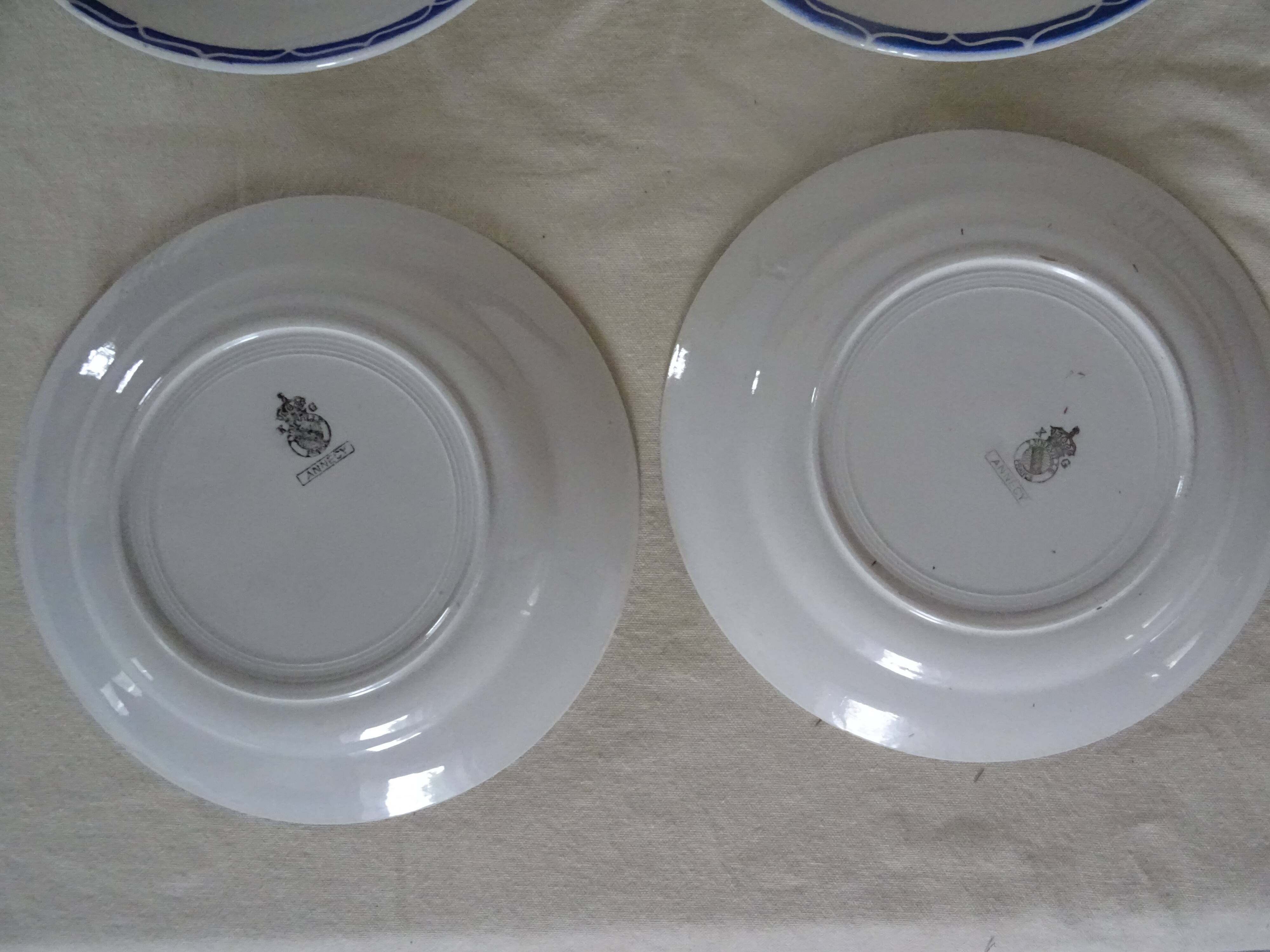 6 flat plates Lunéville old faience 388112 blue flowers