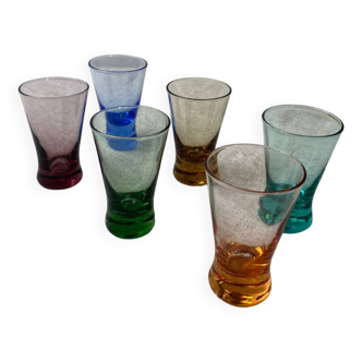 Set of six colored liqueur glasses