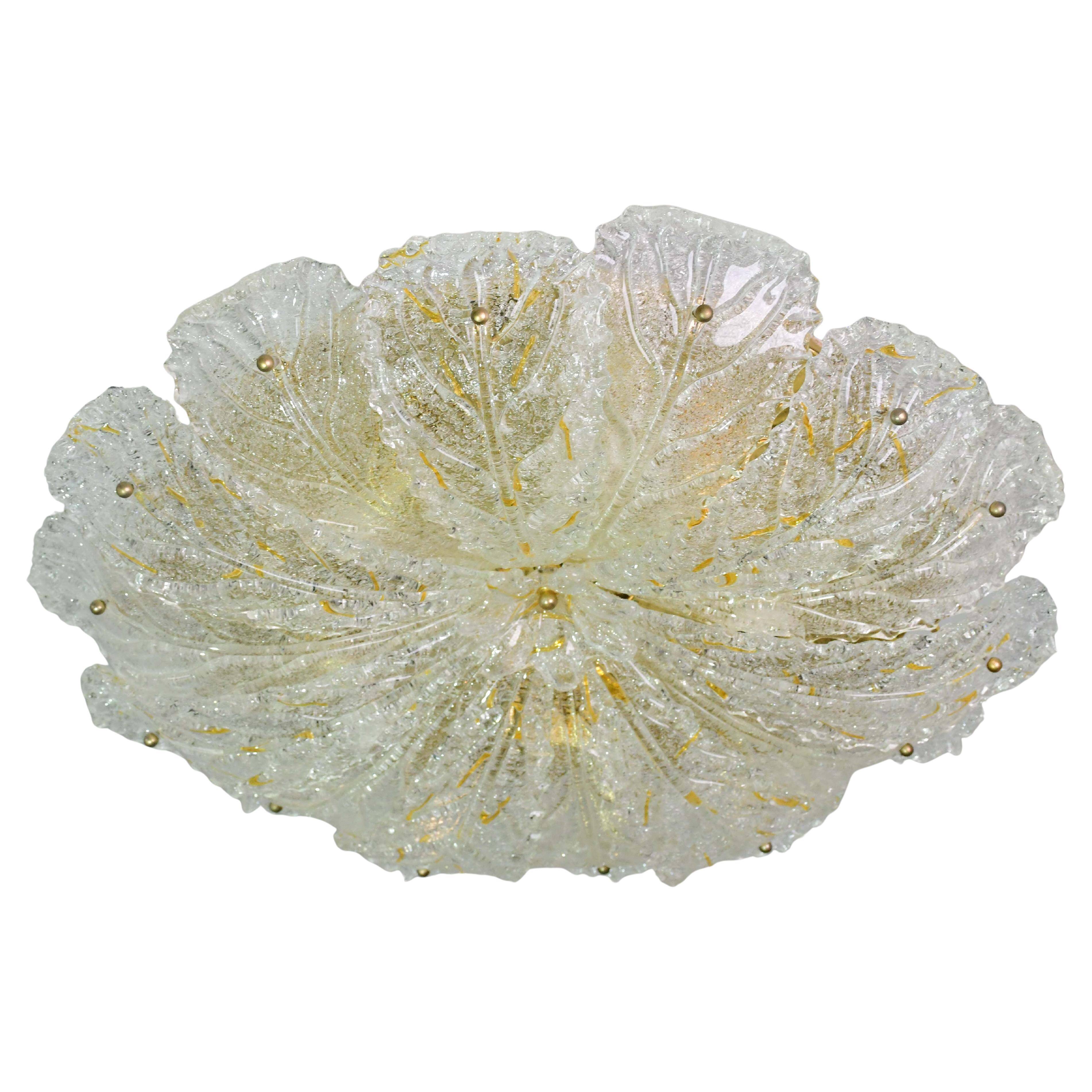 Splendid large size Italian Murano glass yellow and transparent ceiling light