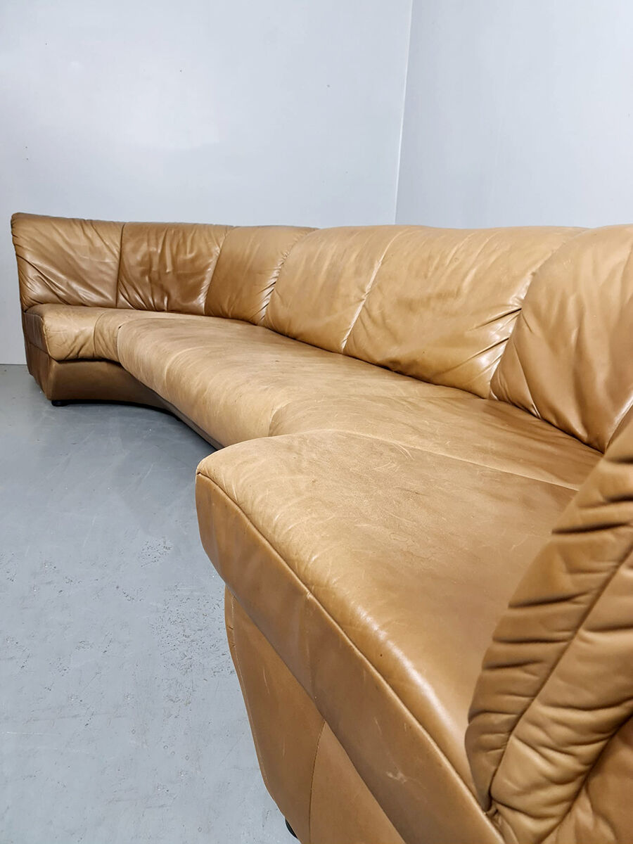 Vintage design leather curved modular sofa Rolf Benz