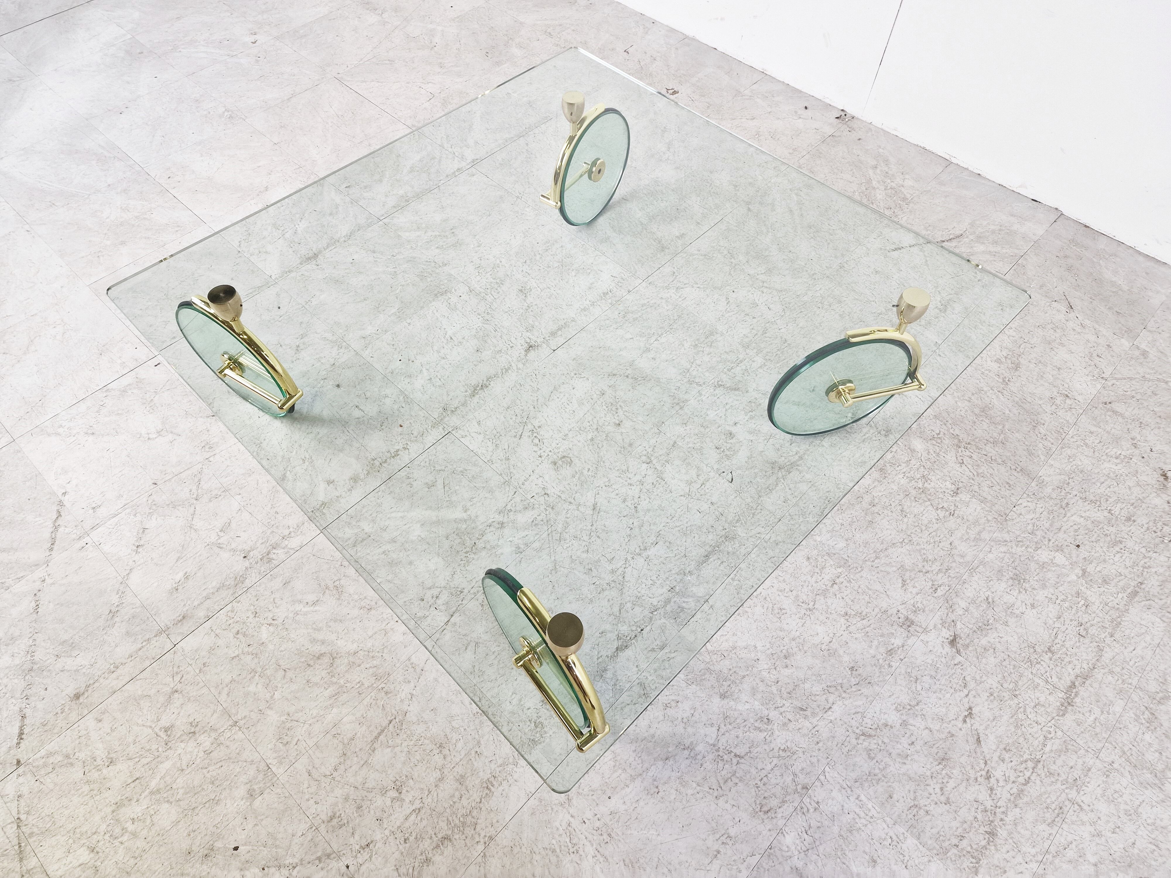 Glass coffee table with wheels, 1980s