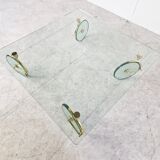 Glass coffee table with wheels, 1980s