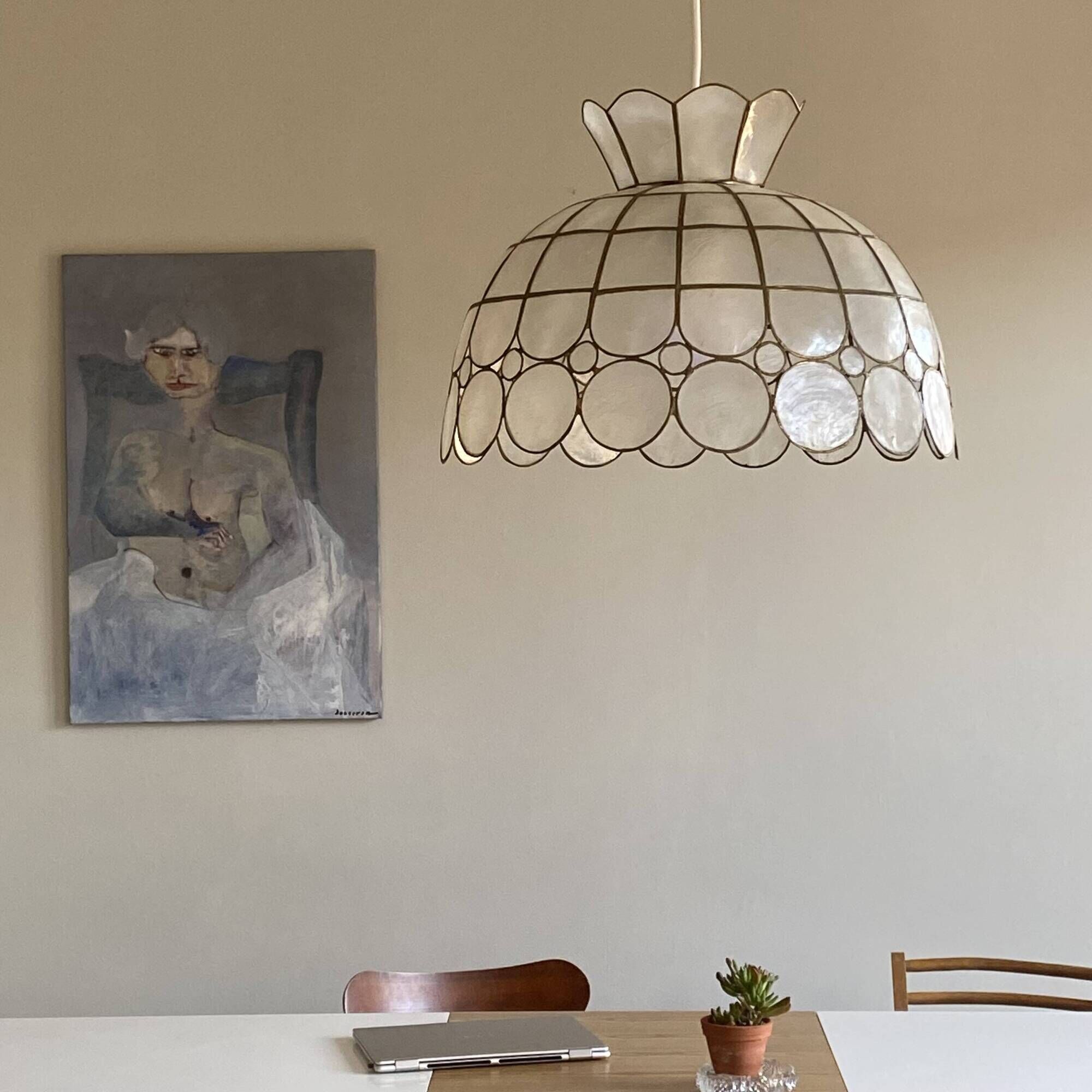 Suspension lampshade in mother-of-pearl 1950 vintage light fixture