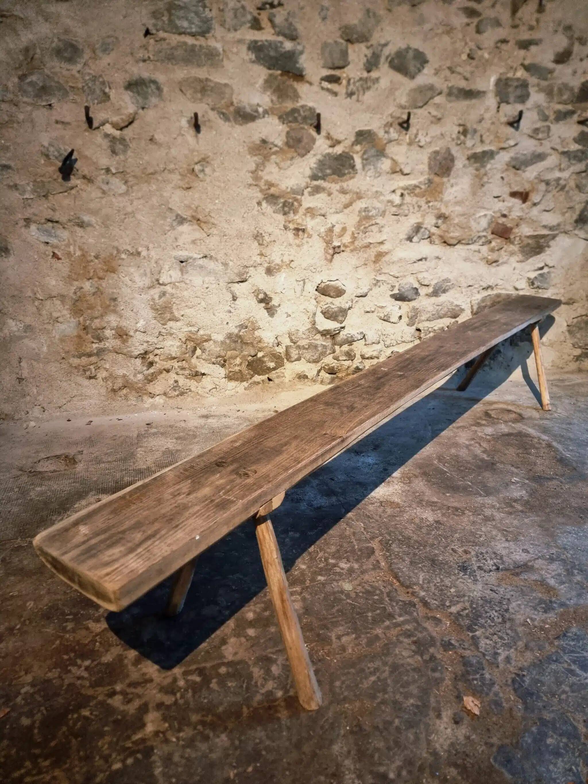 Antique primitive oak bench – Circa 1900, Allier region, France