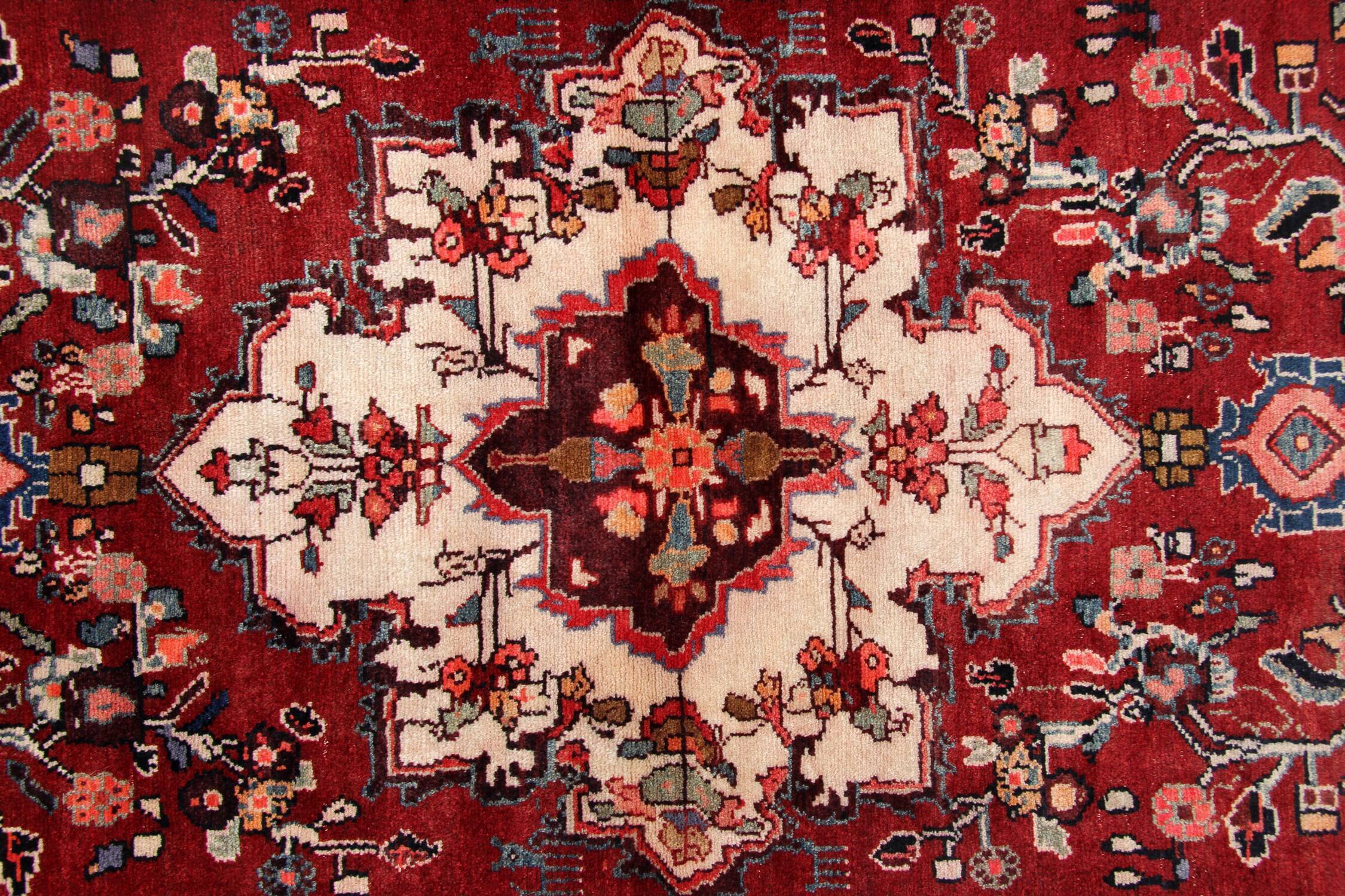 Vintage Red Wool Persian Rug Handmade Traditional Oriental Wool Runner Rug - 105x265cm