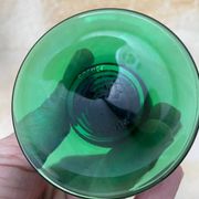 5 two-coloured green stemmed glasses with conical stems Roemer