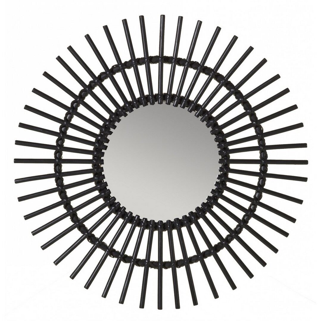 Round mirror shaped sun in rattan