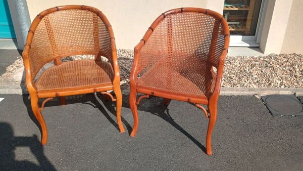 Paire de Fauteuils Canés Rétro – Style Bambou / Vintage Chic retro de marque Grange