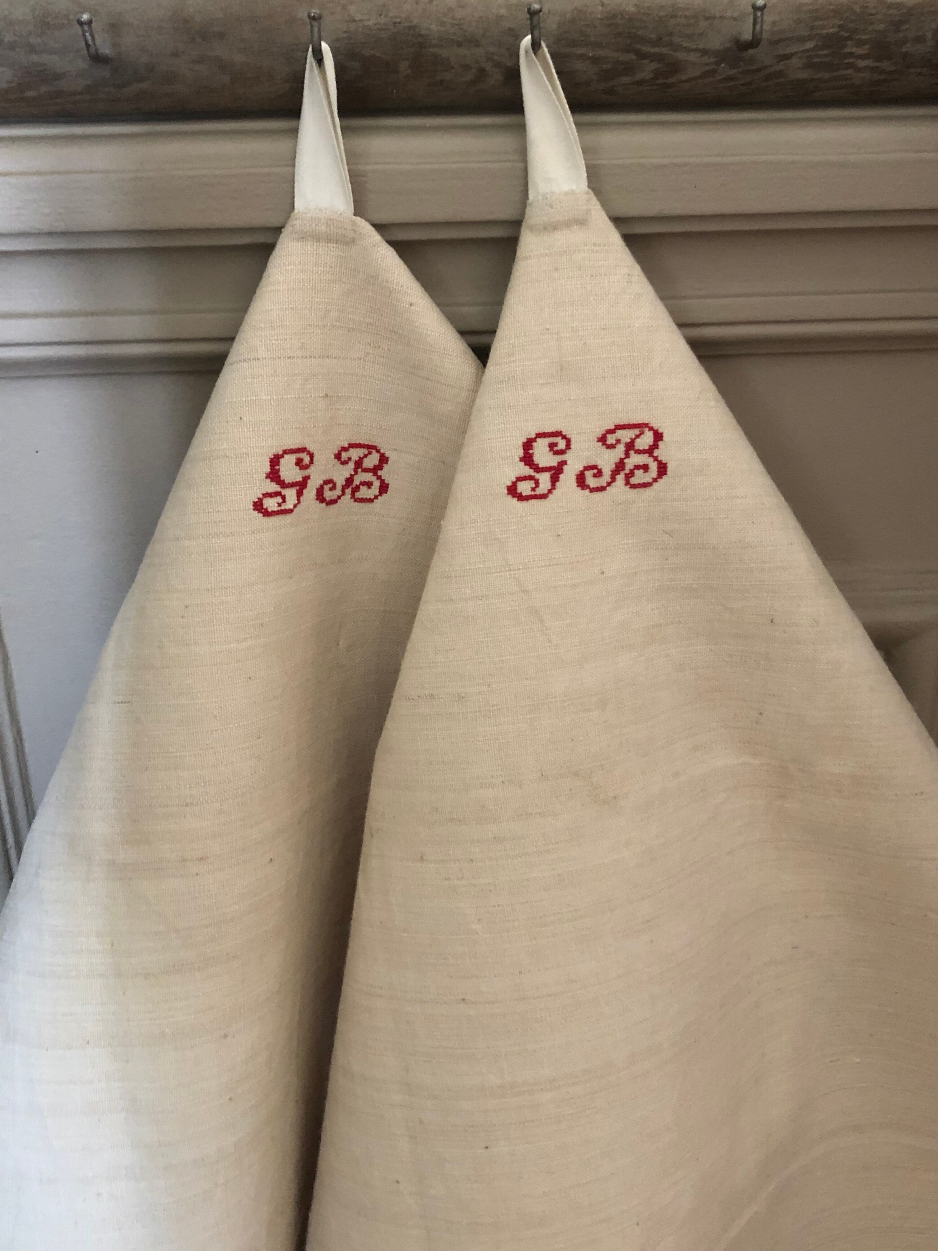 Pair of hemp tea towels, old linen