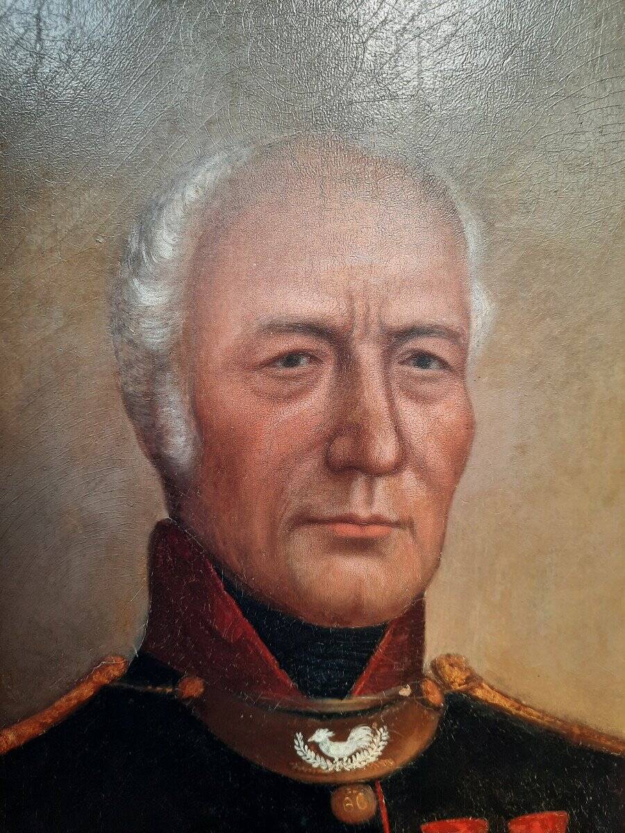 Peinture à l'huile d'un soldat antique du XIXe siècle en uniforme militaire