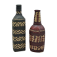 Set of 2 decorative vintage bottles covered with leather & wicker