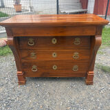 Restoration period walnut chest of drawers with a scroll handle