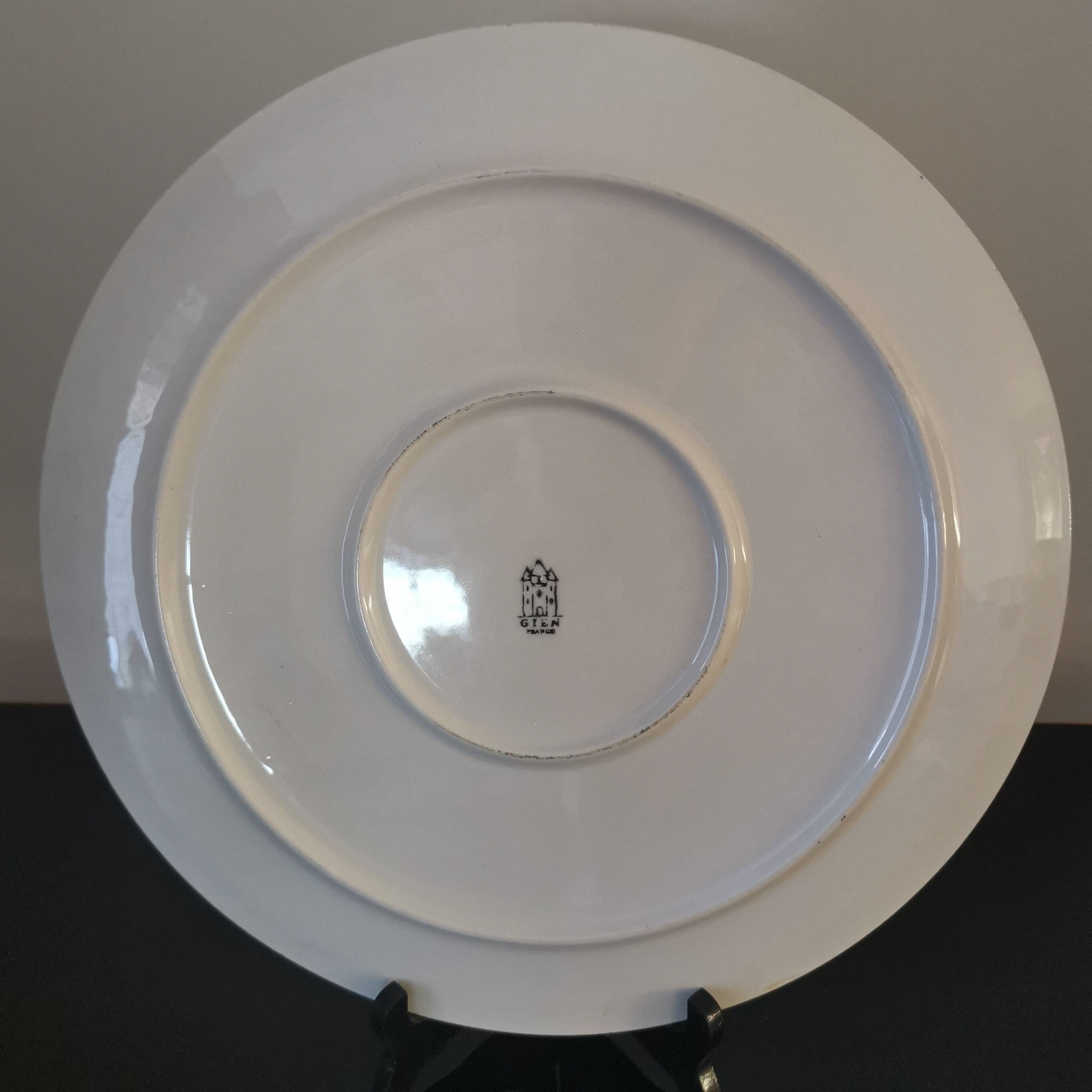 Large ceramic cake dish gien flower decoration jonc vintage 1960