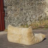 Canapé Togo 4 places en velours beige par Michel Ducaroy, Ligne Roset, 1973