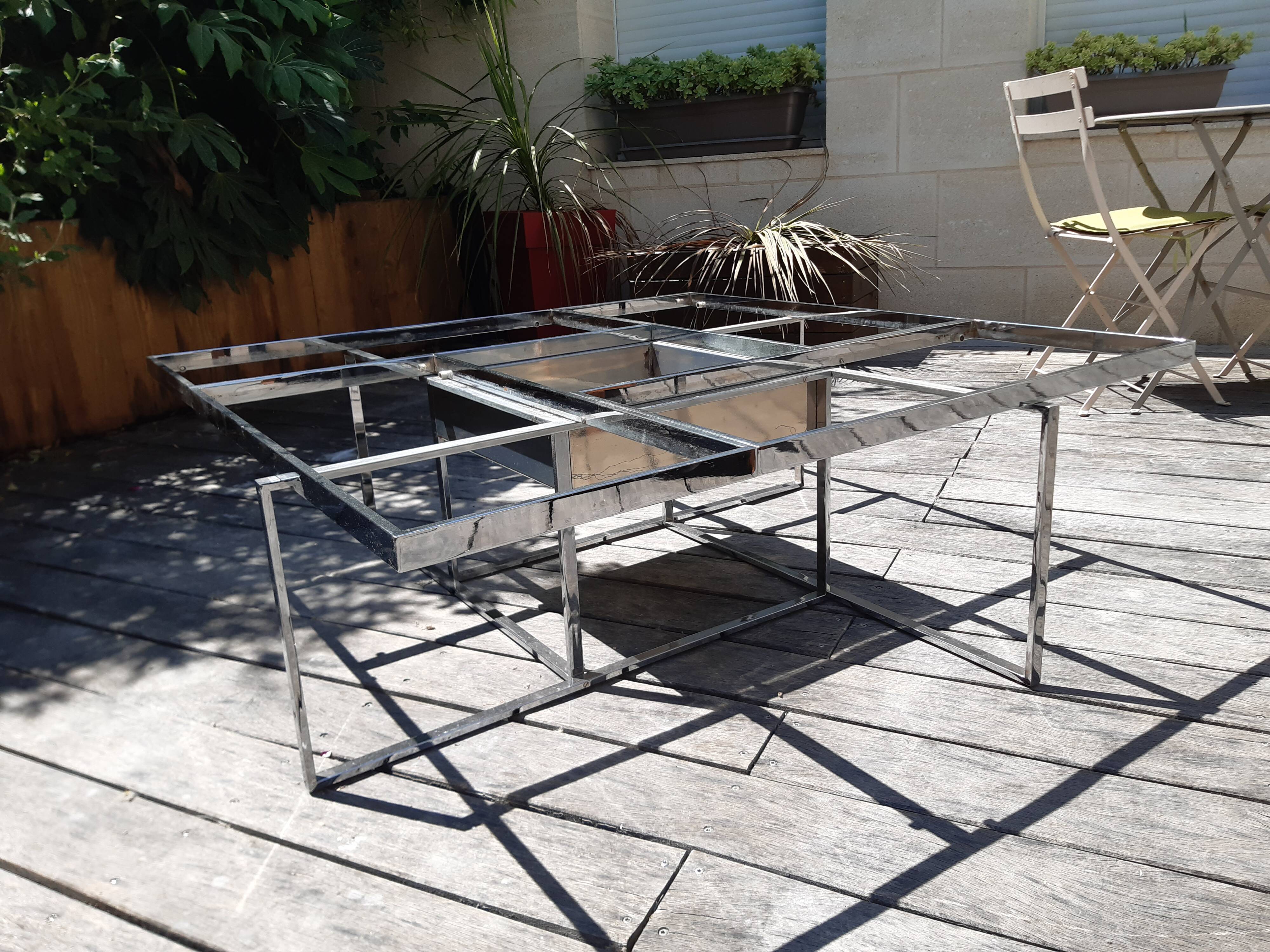 Chrome metal coffee table and mirrors