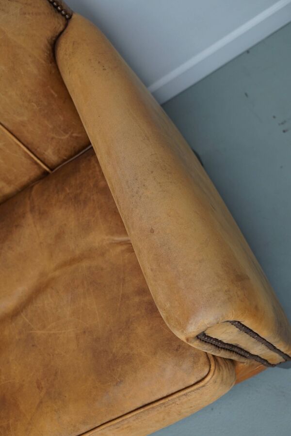 Fauteuil club vintage hollandais en cuir couleur cognac