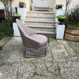 Fauteuil crapaud en toile vintage 1970