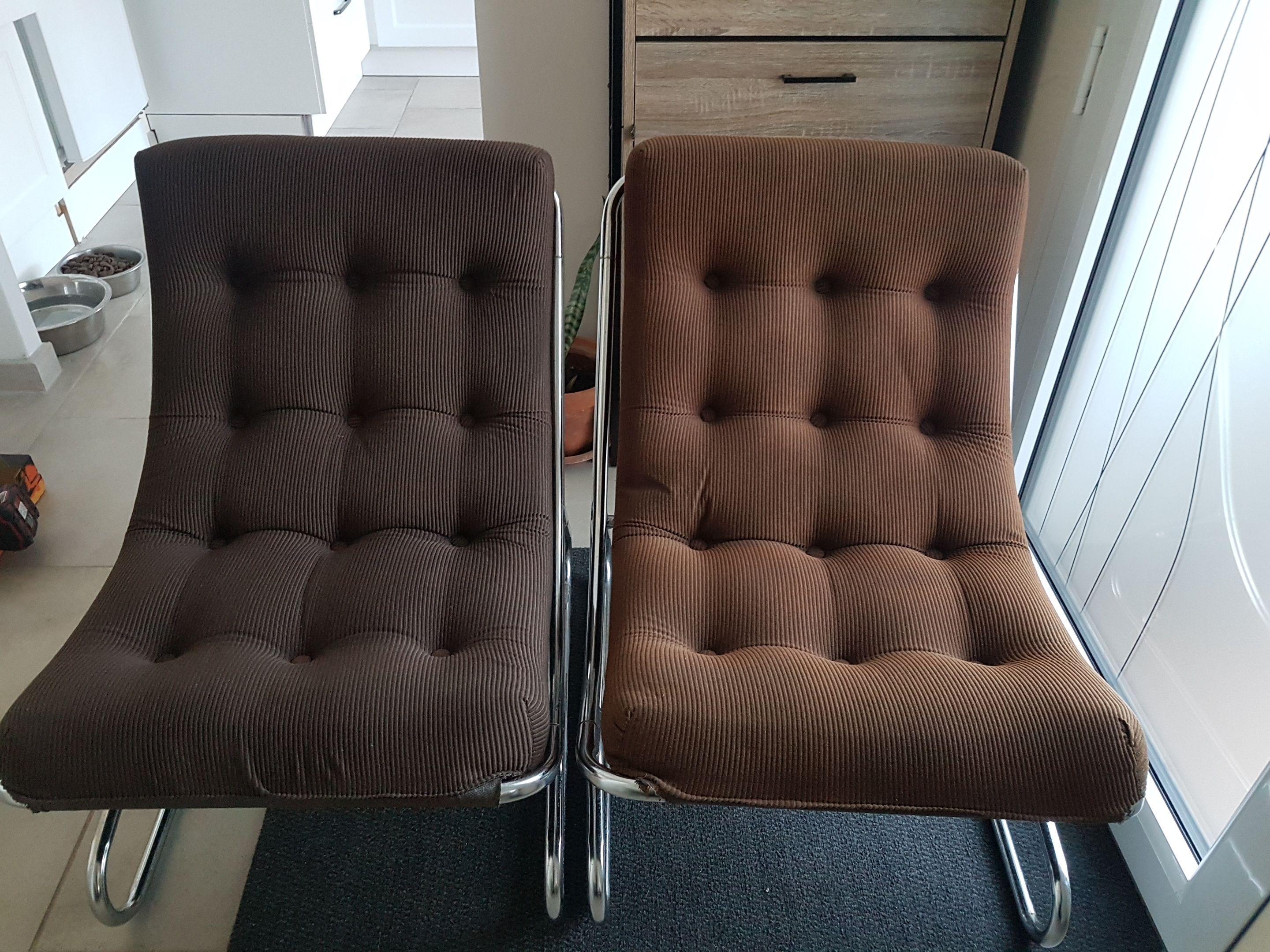 Chair tubular in Brown velvet of the 1970s
