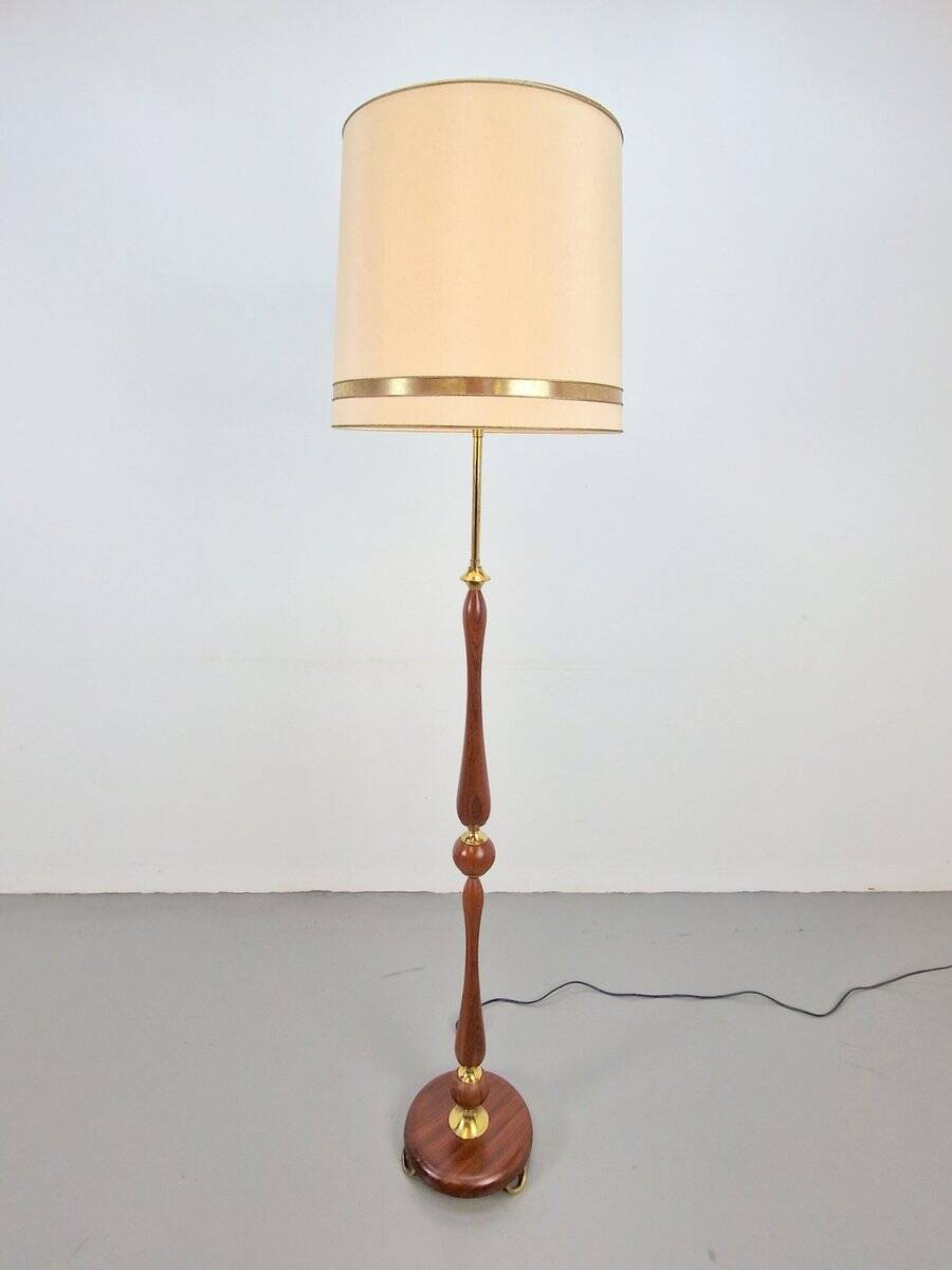 Vintage Scandinavian Floor Lamp in Teak and Brass, 1960s